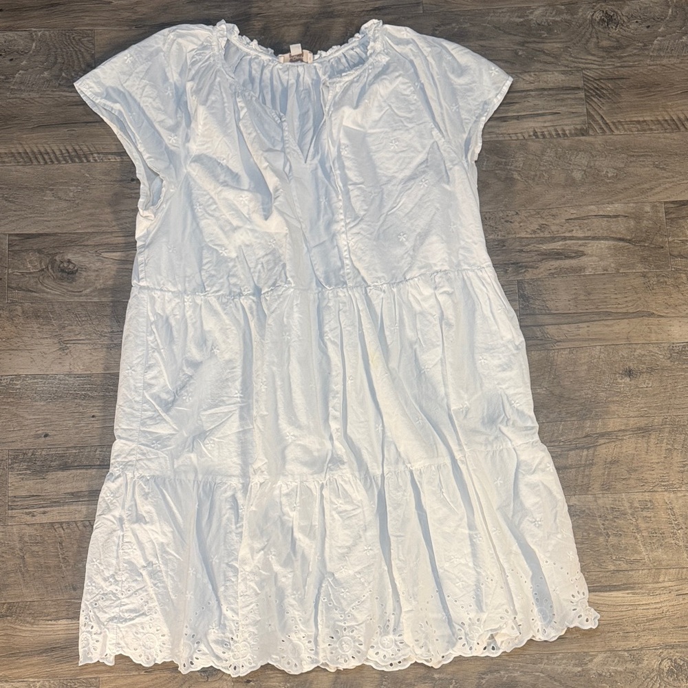 LOFT White Dress with Floral Embroidery - Size XL